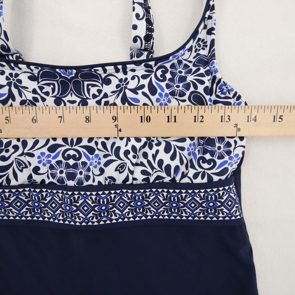 Lands End Tankini Top Swimsuit Swim Blue White Pattern Scoop Neck Underwire 4 - Picture 6 of 10